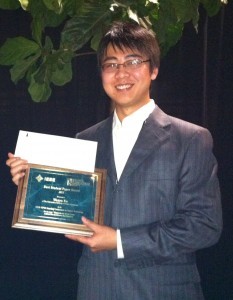 Wenyu with his prize for the best Student Paper for SOFE.